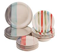 Baroni Home Servi de 18 assiettes en céramique, service de table décoré pour 6 personnes, assiette creuse, assiette, fruits ou sucré, style (Lignes)