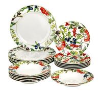Baroni Home Service d’Assiettes 18 Pièces pour 6 Personnes en Porcelaine de Qualité, Plates Colorés Style Moderne, Servi de Table Assiette Creuse Plate et à Dessert, Fantaisie Baies