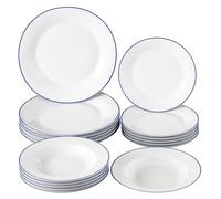 Baroni Home Service de Vaisselle de 18 Pièces en Porcelaine, Service de Table Coloré pour 6 Personnes, Assiette Creuse, Plate, à Dessert ou à Fruit, Blue Line