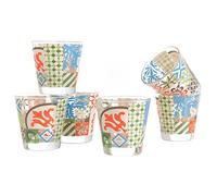 Baroni Home Set 6 verres à Eau avec Décoration Imprimée Colorée, Verres Colorés MADE IN ITALY, Verres Lavables au Lave-Vaisselle, 25 CL, Fantaisie Cementine