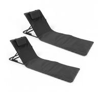 Baroni Home Set de 2 Chaises Longues Pliables de Plage avec Coussin Rembourré, Dossier Inclinable, Poche de Rangement, Transat Portable pour Mer, Piscine, Camping, 48x150x52 cm Noir