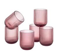 Baroni Home Set de 6 Verres en Verre Colorés et Décorés avec Rayures en Relief de 30 CL, Verres Élégants Lavables au Lave-vaisselle, 8x8x10 cm, Rose