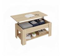 Baroni Home Table basse avec plateau relevable, récipient intérieur, table moderne avec étagère, table peu encombrante pour salon, 100 x 40 x 41,5 cm (naturel)