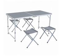 Baroni Home Table pliante de camping, table d'appoint portable pliable en aluminium avec plateau en MDF, légère, idéale pour camping, plage, pique-nique et extérieur (table grise 120 cm + chaises)