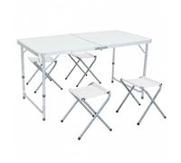 Baroni Home Table pliante de camping, table d'appoint portable pliable en aluminium avec plateau en MDF, légère, idéale pour camping, plage, pique-nique et extérieur (table blanche 120 cm + chaises)