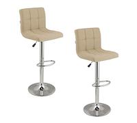 Baroni Home Tabouret de Bar en Tissu Rembourré, Chaise de Bar Hauteur Réglable, Tabouret Tournant 360°, avec Dossier Ergonomique et Repose-Pieds et Structure en Acier, 2 pièces, Beige, 38x43,5x115 cm