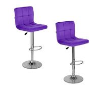 Baroni Home Tabouret de bar ou de cuisine en tissu rembourré, réglable et pivotant à 360°, avec dossier et repose-pieds, structure en acier chromé, (2 pièces, violet velours)