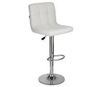 Baroni Home Tabouret de Bar Revêtement en Similicuir, Chaise de Bar Hauteur Réglable, Tabouret Tournant 360°, Dossier Ergonomique et Repose-Pieds, Structure en Acier, 1 Pièce, Blanc, 38x43,5x115 cm