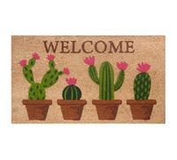 Baroni Home Tapis d’Entrés en Gain de Place Coco Résistant et Peint à la Main, Paillasson avec Dessous Antidérapant et Facile à Laver, Cactus en Pot avec Message Welcome, 70x40x2 cm