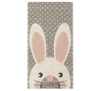 Baroni Home Tapis de Chambre d'enfant Soft, Tapis Moderne à Poils Courts, Tapis de Chambre de Bébé Couleurs Pastel, Mignon Lapin Gris, 80x150 cm