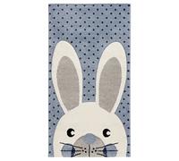 Baroni Home Tapis de Chambre d'enfant Soft, Tapis Moderne à Poils Courts, Tapis de Chambre de Bébé Couleurs Pastel, Mignon Lapin Bleu, 80x150 cm