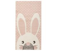 Baroni Home Tapis de Chambre d'enfant Soft, Tapis Moderne à Poils Courts, Tapis de Chambre de Bébé Couleurs Pastel, Mignon Lapin Rose, 80x150 cm