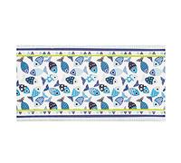 Baroni Home Tapis de Cuisine en PVC Carreaux Motif Faïence, Tapis Cuisine Antidérapant et Lavable, Poissons, 60x120 cm