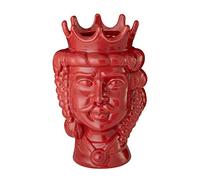 Baroni Home Tête de Moro en Porcelaine Style Sicilien, Vase Décoratif Monochrome Italien, Fleurs d'Intérieur, Ameublement, Roi Rouge, 18x22x31 cm