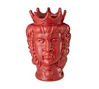 Baroni Home Tête de Moro Vase en Porcelaine Style Sicilien et Italien, Décoratif Monochrome, Pour Fleurs d'Intérieur et Ameublement, Reine Rouge, 18x22x31 cm