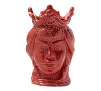 Baroni Home Tête de Moro Vase en Porcelaine Style Sicilien et Italien, Décoratif Monochrome pour Fleurs d'Intérieur et Ameublement, Reine Rouge Corail, 15x15x24 cm