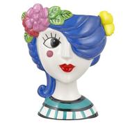 Baroni Home Vase en céramique avec Un Visage, Motif Moderne Peint à la Main, Vase pour Plantes d'intérieur ou d'extérieur, Vase décoratif, 14x12x18 cm (Iris, Grande)