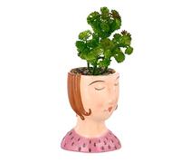 Baroni Home Vase en Céramique Design avec Visage, Peint à la Main, Pot avec Plante Artificielle, Vase d’Intérieur et d’Extérieur, Bibelot Décoratif, Petite Fille, 15x11x27 cm