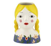 Baroni Home Vase en Céramique Peint à la Main, Vase Décoratif Moderne pour Intérieur et Extérieur, Vase pour Fleurs et Plantes, Objet Décoratif Ligne Isotta, 13x11x18 cm, Tresse Blonde/Grande