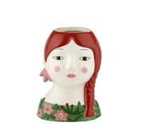 Baroni Home Vase en Céramique Peint à la Main, Vase Décoratif Moderne pour Intérieur et Extérieur, Vase pour Fleurs et Plantes, Objet Décoratif Ligne Isotta, 10x8,8x14 cm, Tresse Rouge/Petite