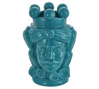 Baroni Home Vase en Céramique Tête de Moro Monochrome, Vase en Style Sicilien pour Plantes et Fleurs d’Intérieur, Bibelot de décoration en Style Italien, Reine Couleur Turquoise, 13,5x12x20,5 cm