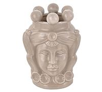 Baroni Home Vase en Céramique Tête de Moro Monochrome, Vase en Style Sicilien pour Plantes et Fleurs d’Intérieur, Bibelot de décoration en Style Italien, Reine Couleur Crème, 20x17x31 cm