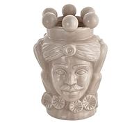 Baroni Home Vase en Céramique Tête de Moro Monochrome, Vase en Style Sicilien pour Plantes et Fleurs d’Intérieur, Bibelot de décoration en Style Italien, Roi Couleur Crème, 20x17x31 cm