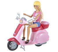 Baroni Toys Poupée Anlily Holiday Time avec Scooter Mobile Rose avec Support et Accessoires, Poupée Fille avec Casque Amovible et Top Case Ouvrable, Jouet pour Filles 3 4 5 6 7 Ans
