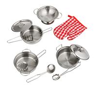 Baroni Toys Set de Cuisine pour Enfants, 11 Pièces, Casseroles et Poêles en Métal, Ustensiles de Cuisine, Accessoires de Cuisine pour Enfants, 3 4 5 6 7 Ans Filles et Garçons