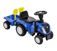 Baroni Toys Tracteur Ride-on avec remorque pour Enfants de 12 à 36 Mois, Tracteur avec klaxon à air, Véhicule pour Enfant, Sons et phares fonctionnants, Pelle et râteau Inclus, 29x91x44 cm (Bleu)