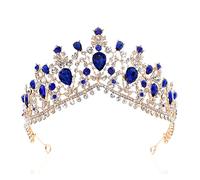 Baroque Bridal Headress and Crown Queen Crystal Wedding Hair Accessories Round Crown Prom Party Party Bridal Hair Accessoires (Golden Sapphire Blue Crown)