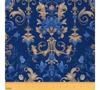 Baroque Damassé Bleu Or Gothique Vintage Floral Intérieur Jacquard Luxe Tissu, Bohème Exotique Décoratif - 92x150 (HxB)