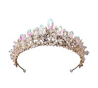 Baroque Handmade Gold AB Color Crystal Beads Tiaras Crown Crown Big Rhinestone Pageant Diadem Bandband de mariage Accessoires de cheveux (Couleur: Gold AB Color)