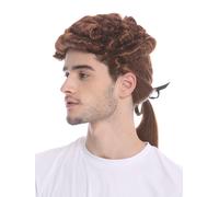 Baroque Homme Perruque Noble Lord Richter Poète Rouge Marron Bouclé Long Tresse