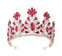 Baroque Rose Gold Color Crystal Tiaras Crown Crown Big Rhinestone Diadem Veil Tiara Bride Bande Bandeau de mariage ACCESSOIRES DE CHEVEUX (COULEUR: ROUGE)