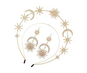 Baroques Hexagram Soleil Lune Pince à Cheveux Boucles d ' oreilles Ensemble de Bijoux Texture en Alliage Convient Looks de Mode Assortis Double Couche Étoile Lune Coiffe