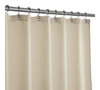 Barossa Design Short Waffle Weave Shower Curtain 66 inch Length, 230 GSM Heavy Duty Fabric, Hotel Luxury Spa, Water Repellent, Machine Washable, Cream, 71x66 inches