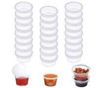 Barquette Plastique avec Couvercle - 50 Pièces Pot Réutilisable, 2 OZ Contenant pour Sauce, Condiments, Crème et Tomate