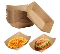 Barquettes en Carton Kraft, 60 Pièces Bols à Frites en Carton, Barquette Frite Dégradable, Bols Carrés en Barquette Frite pour Fêtes, Mariages, Pique-niques, 16,7 x 11,5 x 4cm