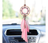 Barrageon Pendentif Plume de Voiture Dream Catcher Handemade Grilles Arrière Vue Rétroviseur Décoration Pièce Maison Suspendu Chambre Créatif pour Murale Ornement Cadeau (Rose)