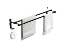Barre à Serviettes Double Adhésive Porte-Serviettes Mural en Aluminium, sans Trous, Espace Suspendu, Ventouse, Toilettes, Salle de Bains, Barre à Serviettes Double Tige(Black-60cm)