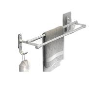 Barre à Serviettes Double Adhésive Porte-Serviettes Mural en Aluminium, sans Trous, Espace Suspendu, Ventouse, Toilettes, Salle de Bains, Barre à Serviettes Double Tige(Silver-40cm)