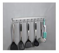 Barre à ustensiles de cuisine mural avec 10 crochets inox sans perçage 50cm Support Range emsemble Porte serviette salle de bain