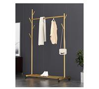 Barre à vêtements, Porte-manteau Simple, roues sur pied, étagère en métal, support de crochets au sol de chambre à coucher, rangement de décoration, cintres for vêtements(Gold,31.5x18.1x66.5in)