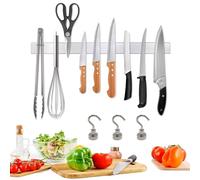 Barre Aimantée pour Couteaux,40cm Porte Couteaux Aimanté,Aimant Couteau Mural,Porte Ustensiles Cuisine avec 3 Crochets,Extra-Fort Aimant Couteau,Range Outeaux,Sans Perçage pour une Cuisine bien Rangée