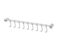 Intirilife Barre de suspension pour la cuisine en acier inoxydable avec 9 crochets mobiles pour percer - 49,8 x 3,4 x 2,2 cm - Crochet de cuisine pour ustensiles de cuisine - Porte-gobelet mural