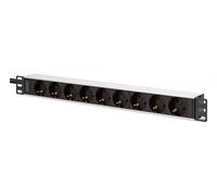 Barre d'alimentation PDU Rack 19", 9 prises Schuko CEE 7/3 (45°), câble de 2m, fiche IEC C20, 16A, aluminium