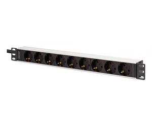 Barre d'alimentation PDU Rack 19", 9 prises Schuko CEE 7/3 (45°), câble de 2m, fiche IEC C20, 16A, aluminium