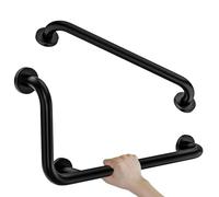 Barre d'appui en forme de L noire 30,5 x 61 cm + barre d'appui moletée de 50,8 cm, barre de sécurité Zepolu en acier inoxydable pour toilettes à 90 degrés, barre d'aide à l'équilibre pour personnes