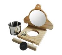 - Barre de bar - Nourriture pour eau de nourriture pour soldat, cage à oiseaux en bois | Échelle d'oscillation suspendue durable, cockatiels - Barre d'escalade avec miroir et tasses d'alimentation